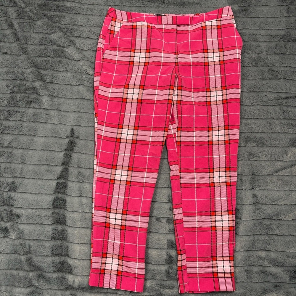New York & Company Pink Plaid Ankle Pants Womens 10 Stretch Slim VN120006
